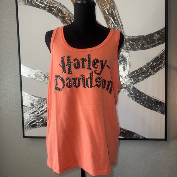Harley-Davidson Tops - Harley-Davidson Women's Orange Sleeveless Tank with Studded Logo